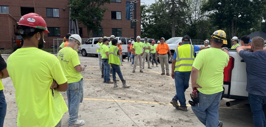 Safety Director, BJ Wilkinson, conducting a safety stand-down meeting at the Concordia Renovation Jobsite